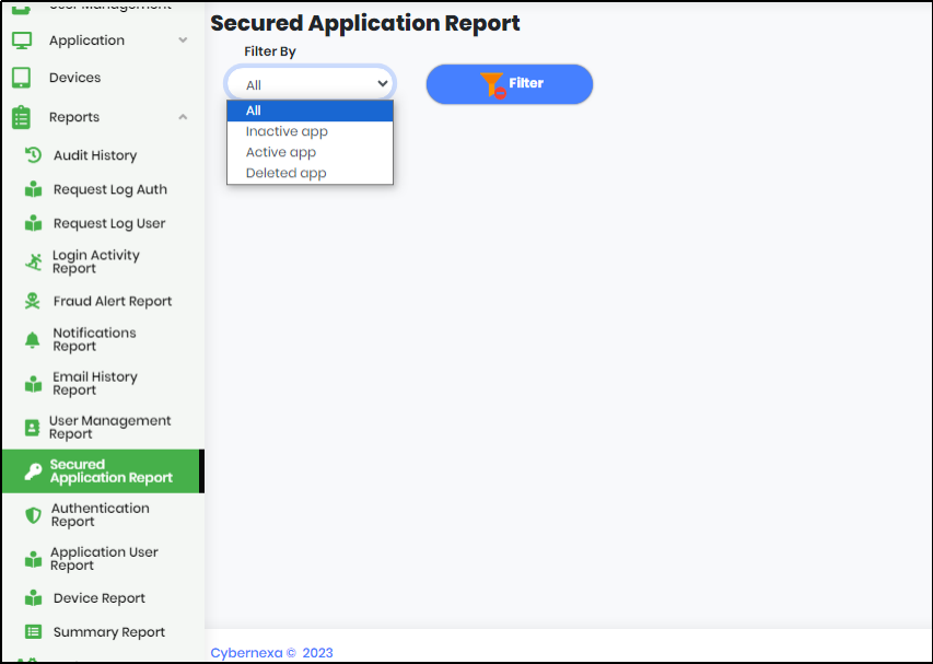 Secured Application Report Screen - CyLock
